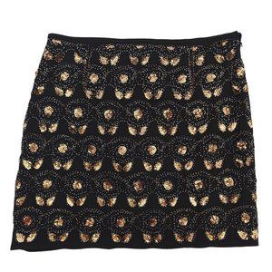Hot & Delicious Skirt Womens Size S/M Black Gold Sequin Silver Beaded Side Zip